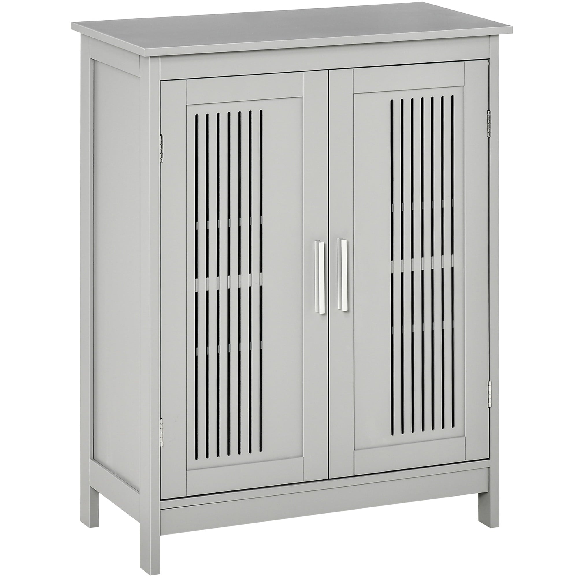 kleankin Modern Bathroom Floor Cabinet, Free Standing Linen Cabinet, Storage Cupboard with 3 Tier Shelves, Grey