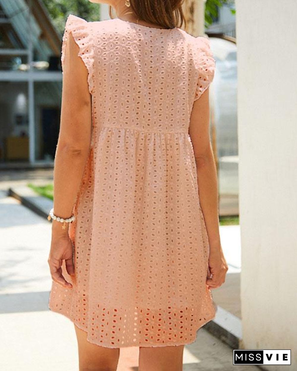 Summer Hollow Lace Hem Decorated Mini Dress