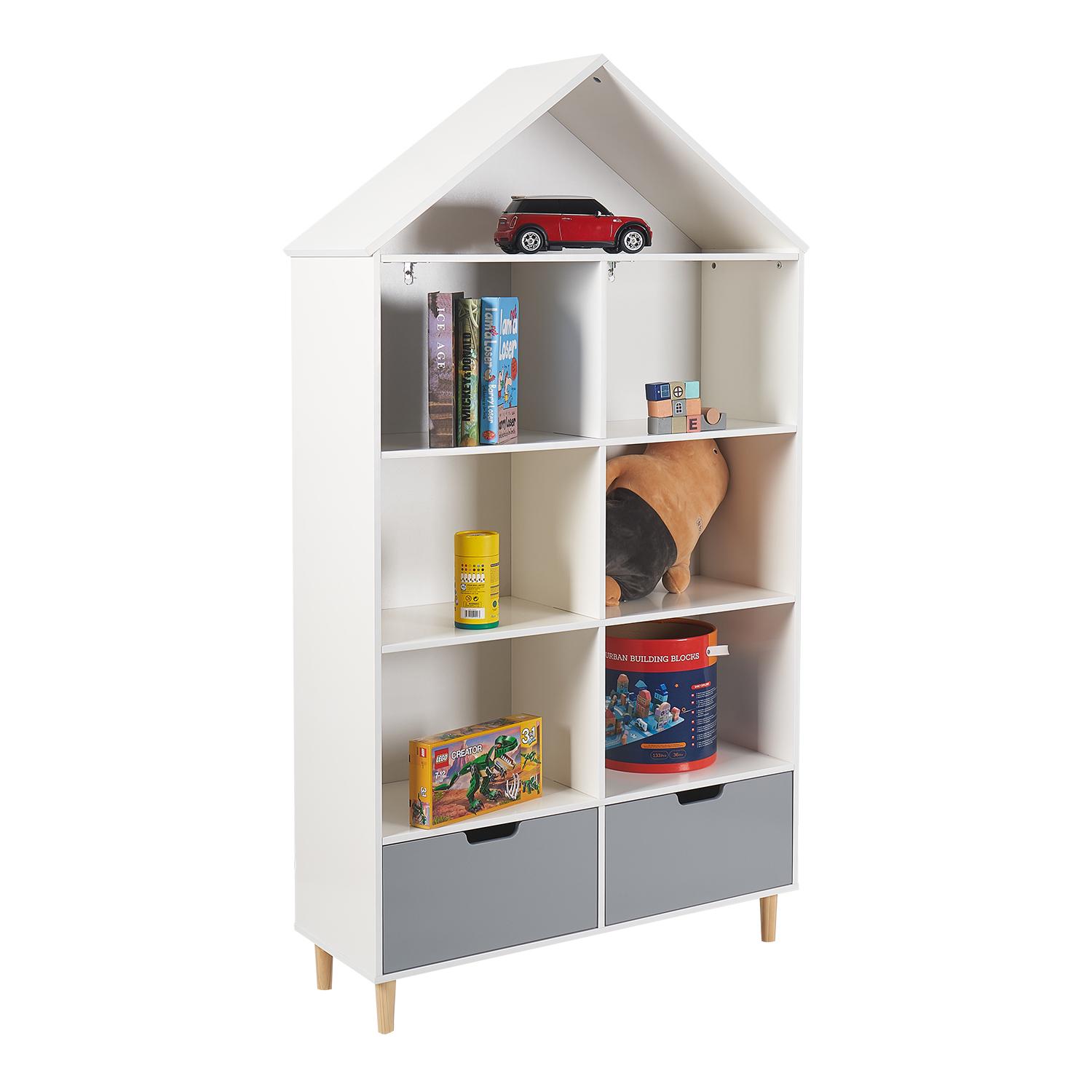 Kids Wooden 5 Shelf Bookcase， White and Gray