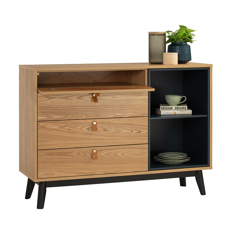 CASTOR Sideboard Buffet 125cm - Natural, Navy Blue & Black