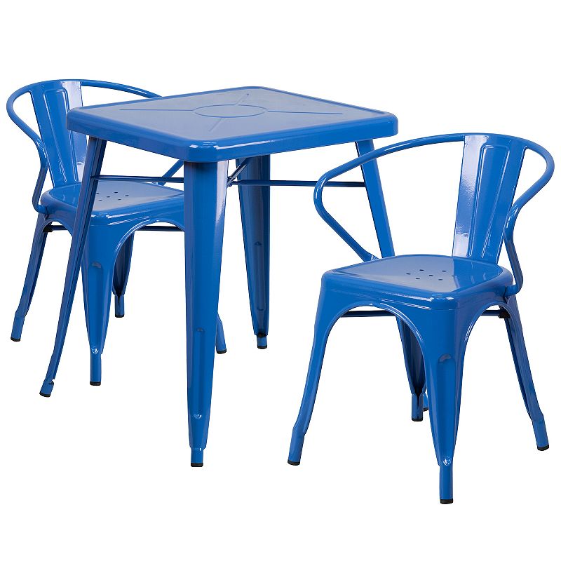 Flash Furniture Commercial Grade 23.75 Square Metal Indoor-Outdoor Table and Arm Chairs 3-Piece Set