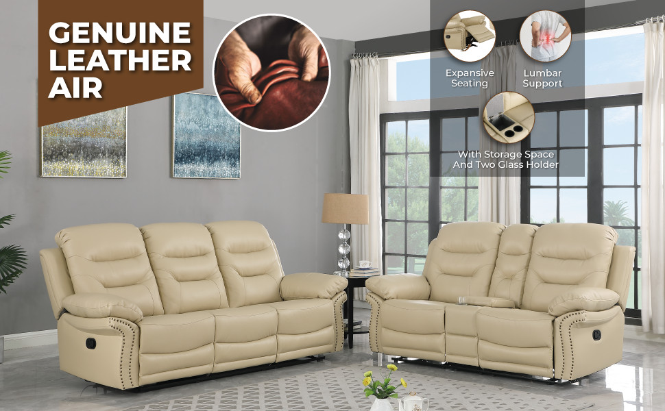 Anders Leather Air Match Recliner Collection  2 Piece With Console   Contemporary   Living Room Furniture Sets   by Luxuriant Furniture  Houzz