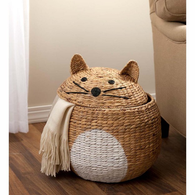 Wind amp Weather Woven Cat shaped Storage Basket With Lid