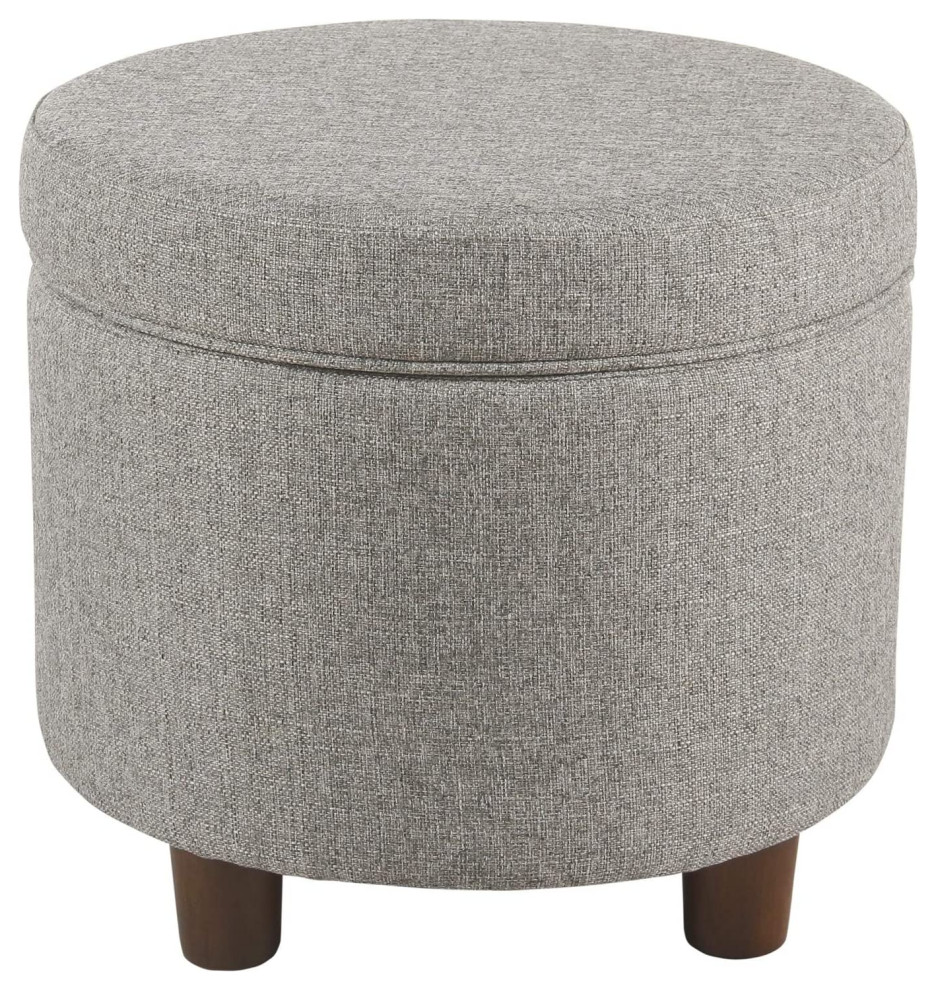 Benzara BM194126 Fabric Round Wood Ottoman with Lift Off Lid Storage  Light Gray   Transitional   Footstools And Ottomans   by VirVentures  Houzz