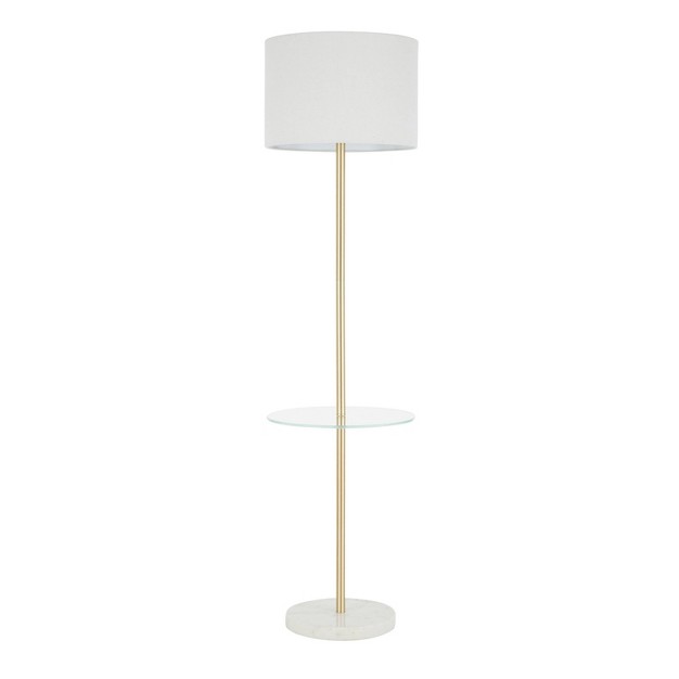 Chloe Contemporary Shelf Floor Lamp With Marble Base glass Shelf And Linen Shade White includes Led Light Bulb Lumisource