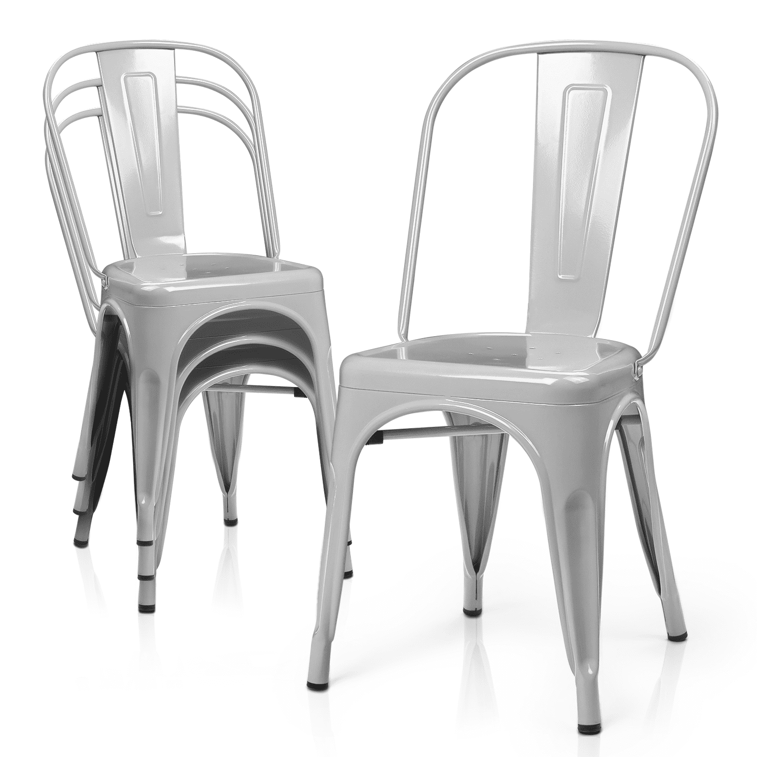 MoNiBloom Stackable Metal Dining Chairs Set of 4， with High Backrest， for Indoor Outdoor Restaurant， Gary