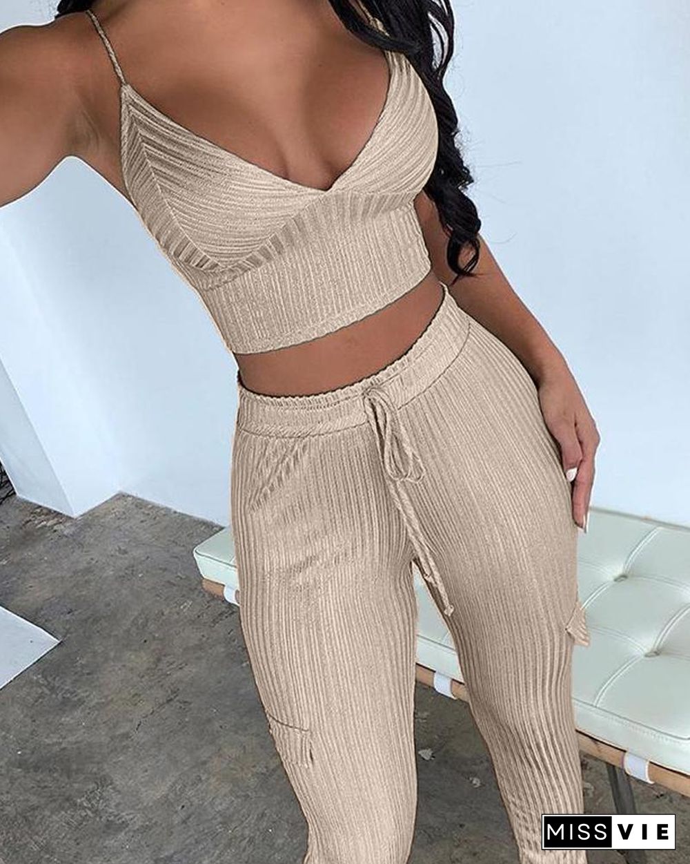 Ribbed Crop Top & Drawstring Pants Set