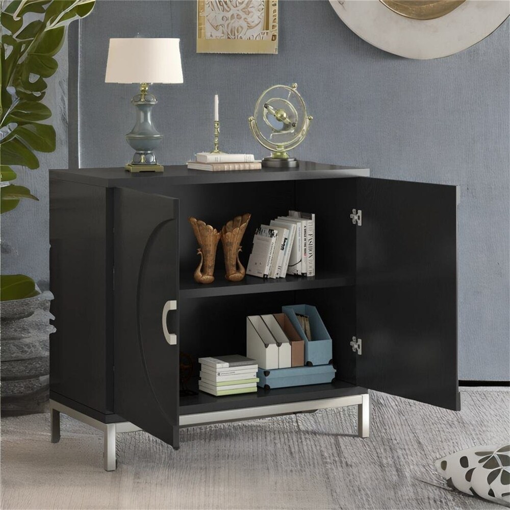 Storage Cabinet with Solid Wood Veneer and Metal Leg Frame