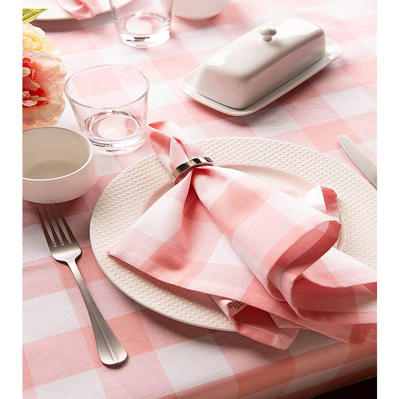 104 Pale Pink and White Checkered Rectangular Tablecloth