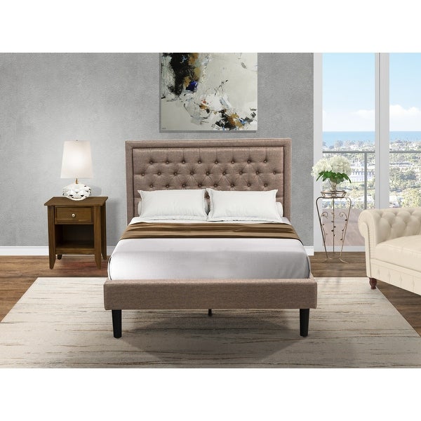 East West Furniture Full Bed Set - Platform Bed - Dark Khaki Headboard with 1 Wood Night Stand - (End Table Finish Option) - - 33772183