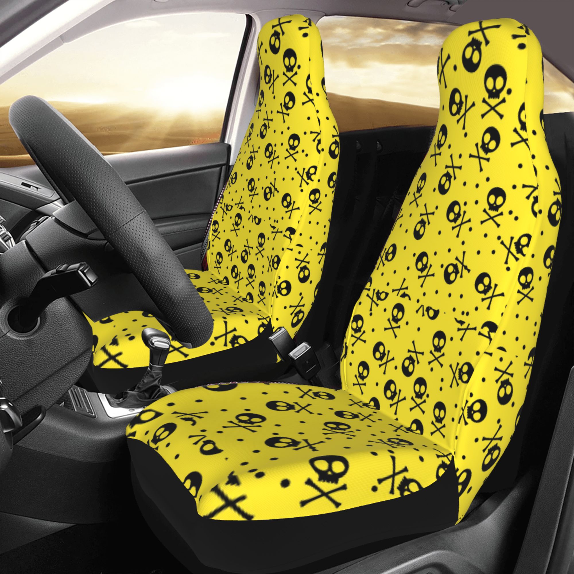 ZICANCN Car Seat Cover Skull Print Bones Yellow Car Front Seat Covers Protectors ， Automotive Seat Covers for Cars Trucks Suv