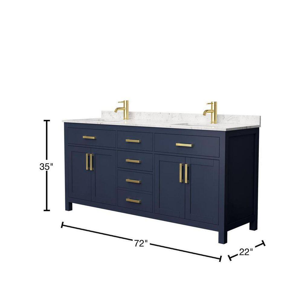 Wyndham Collection Beckett 72 in. W x 22 in. D Double Vanity in Dark Blue with Cultured Marble Vanity Top in Carrara with White Basins WCG242472DBLCCUNSMXX