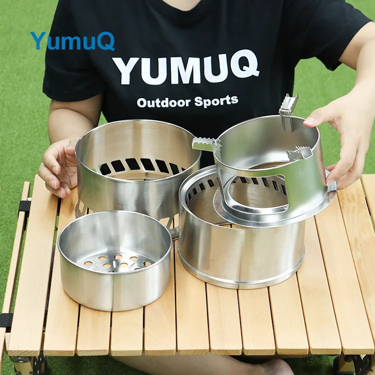 YumuQ 30cm High Quality Double Layer Stainless Steel Portable Foldable Wood Outdoor Camping Burning Stove For Hiking Travel