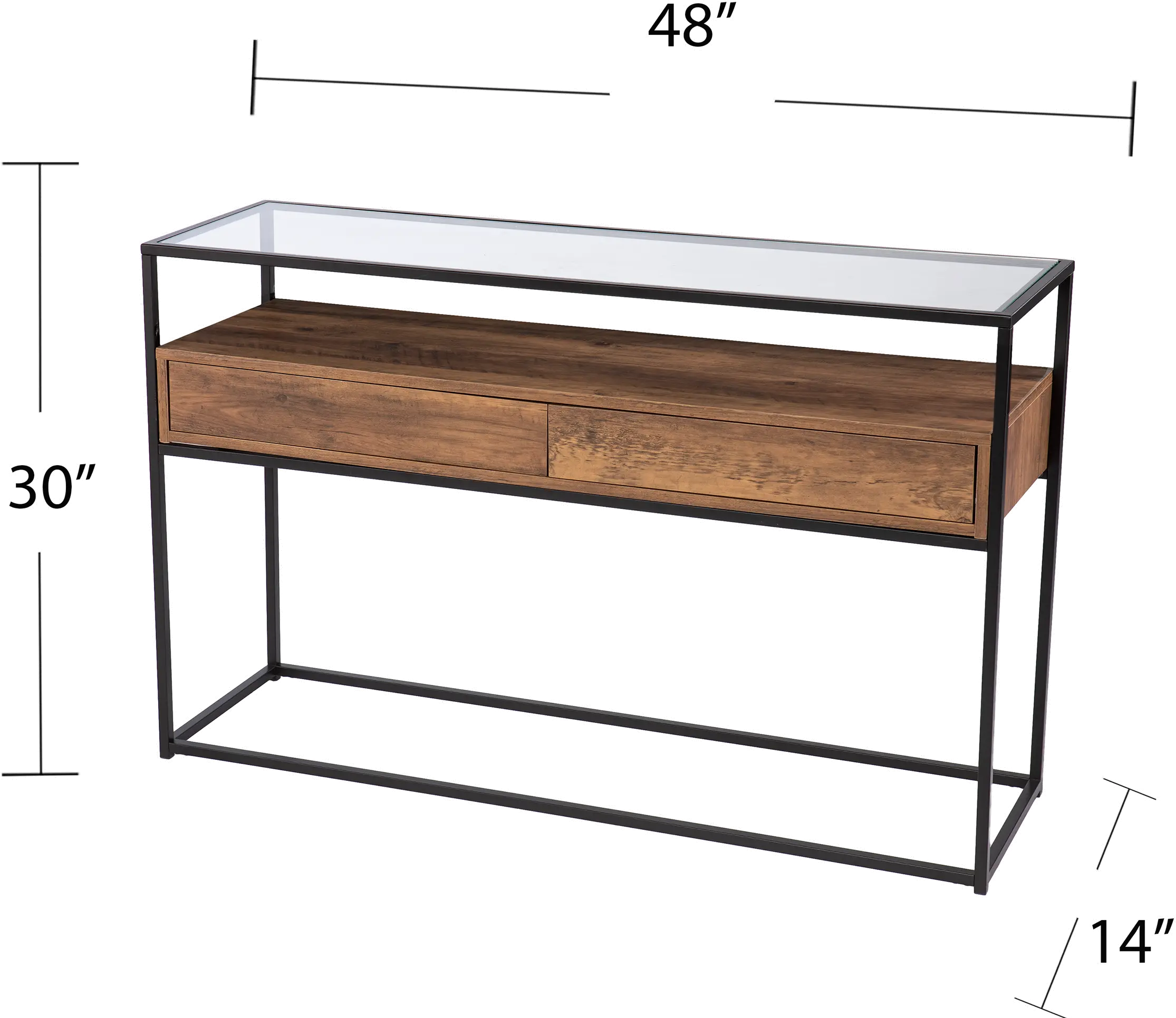 Olivern Glass-Top Industrial Console Table