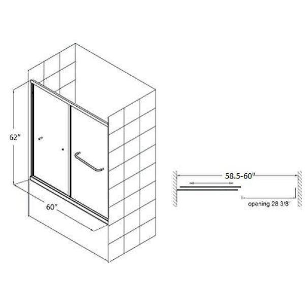 FORCLOVER 60 in. W x 62 in. H Sliding Semi Frameless Tub Door in Brushed Nickel Finish with Clear Glass SND20CG-6062BN