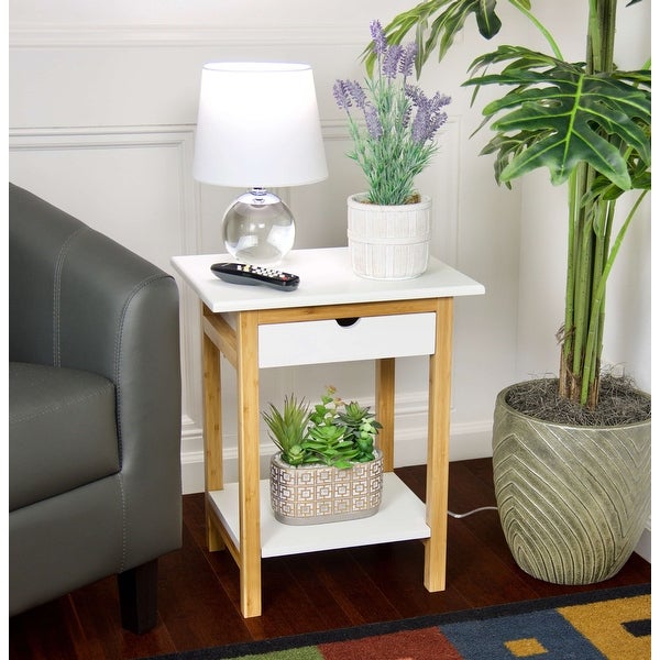 2 Tier Solid Bamboo Frame End Table with Drawer