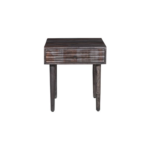 Porter Designs Waves Mid-Century Modern Solid Sheesham Wood End Table， Gray