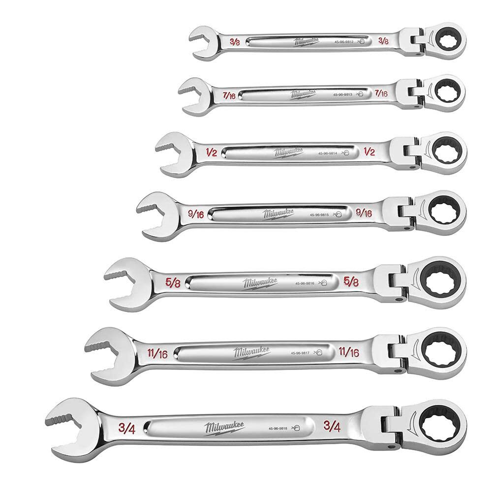 Milwaukee Combination Wrench Set SAE Flex Head Ratcheting 7pc 48-22-9429 from Milwaukee