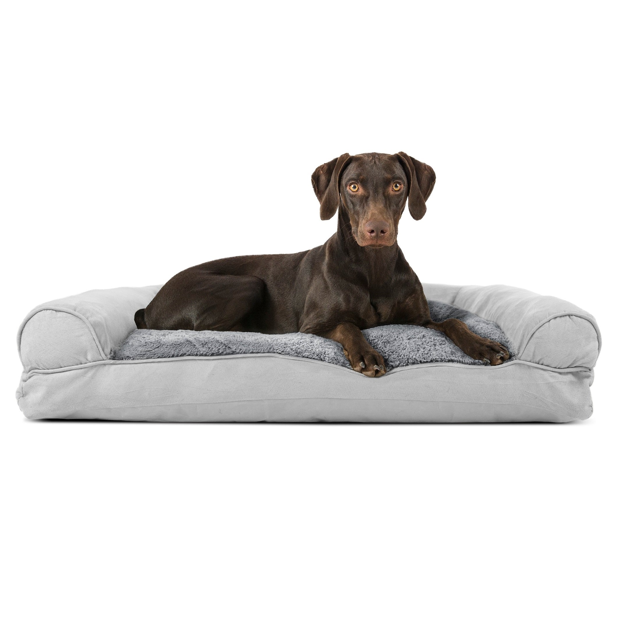 FurHaven Pet Products | Plush and Suede Pillow Sofa Pet Bed for Dogs and Cats， Gray， Large