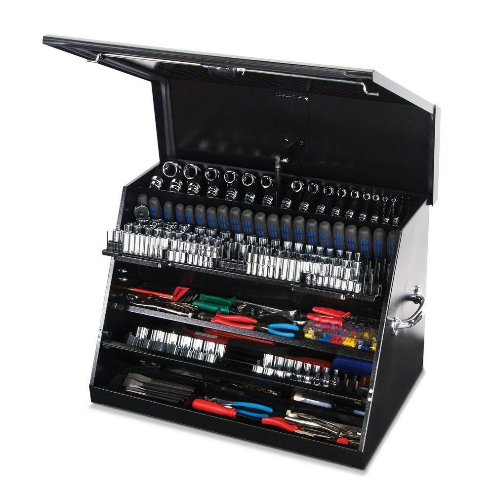 Montezuma 31 in. W x 20 in. D Portable Triangle Top Tool Chest for Sockets Wrenches and Screwdrivers in Black Powder Coat LA400B