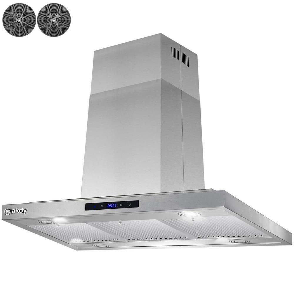 AKDY 36 in 350 CFM Convertible Island Mount Range Hood with LED Lights in Stainless Steel Touch Control and Carbon Filters