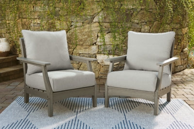 Signature Design by Ashley Outdoor Modern Visola Resin Cushioned Lounge Chair, Set of 2, Gray