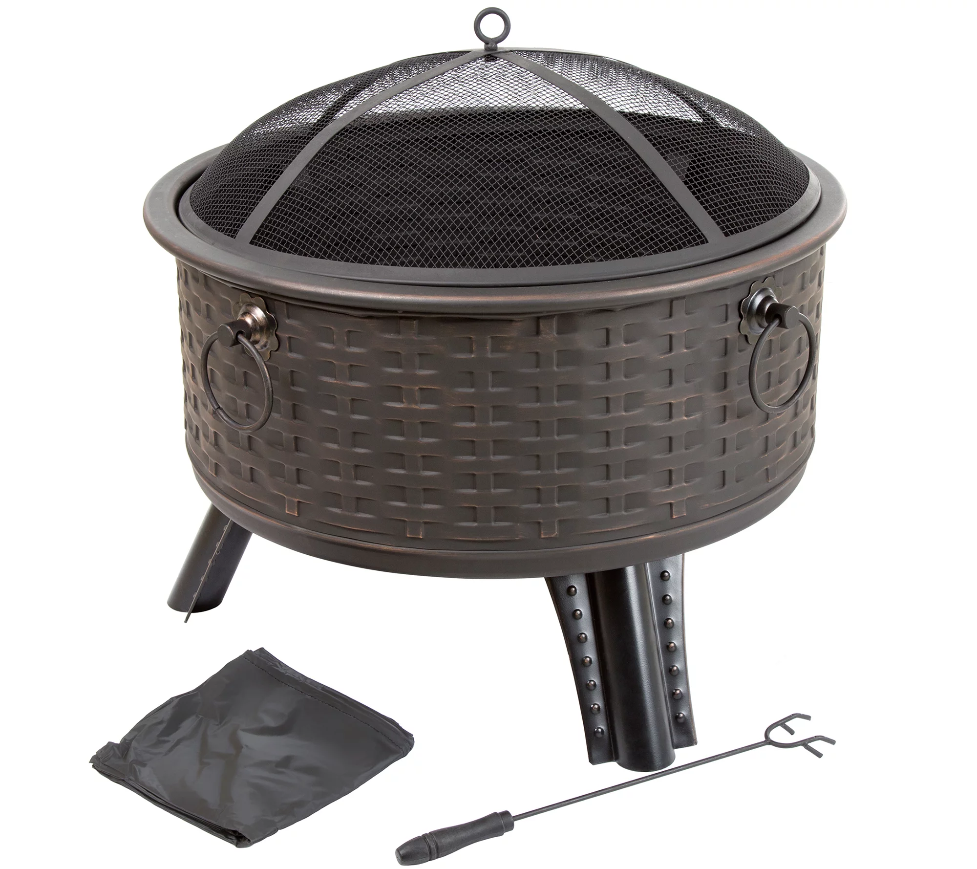 Pure Garden 26 Round Woven Metal Fire Pit withCover