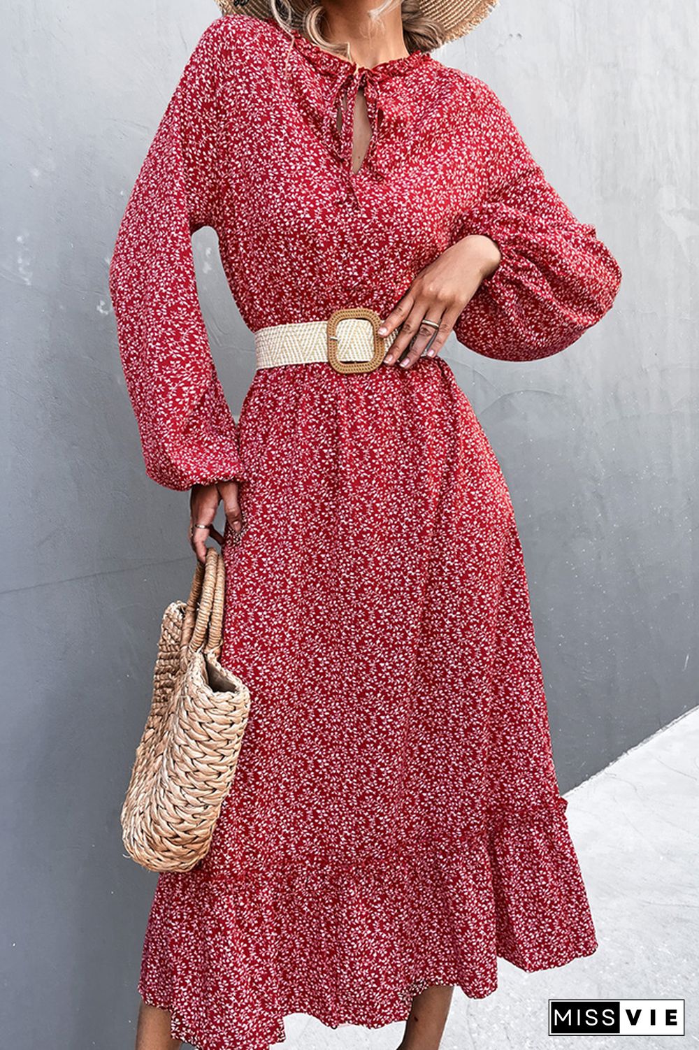 Long Sleeve Floral Print Midi Dress Wholesale