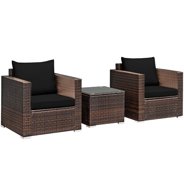 Gymax 3PCS Rattan Patio Outdoor Conversation Furniture Set w/ Black