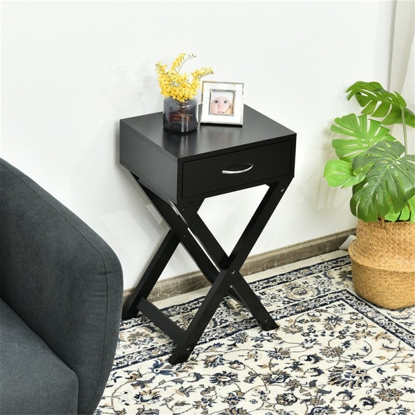 Design Sofa Side Table with X Shape Drawer for Living Room Bedroom