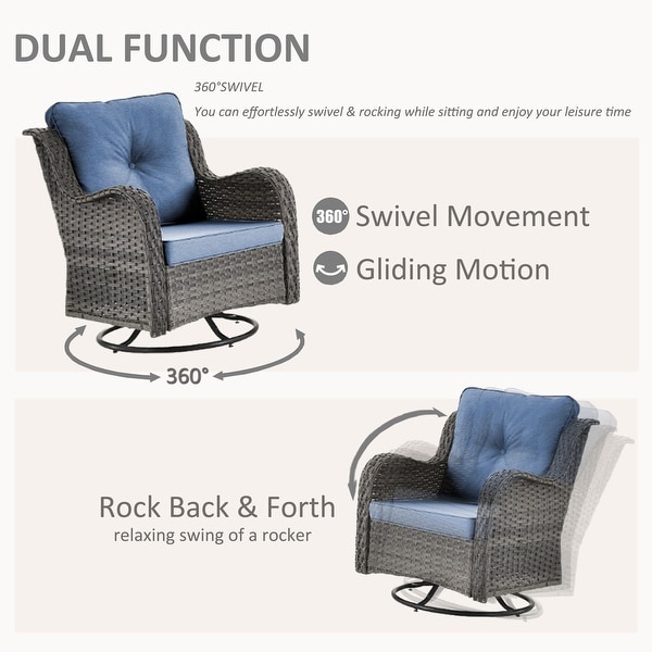 Rattan Patio Furniture Conversation Seating 360° High Back Swivel Chairs+Storage Ottomans，Cushions Included🎁