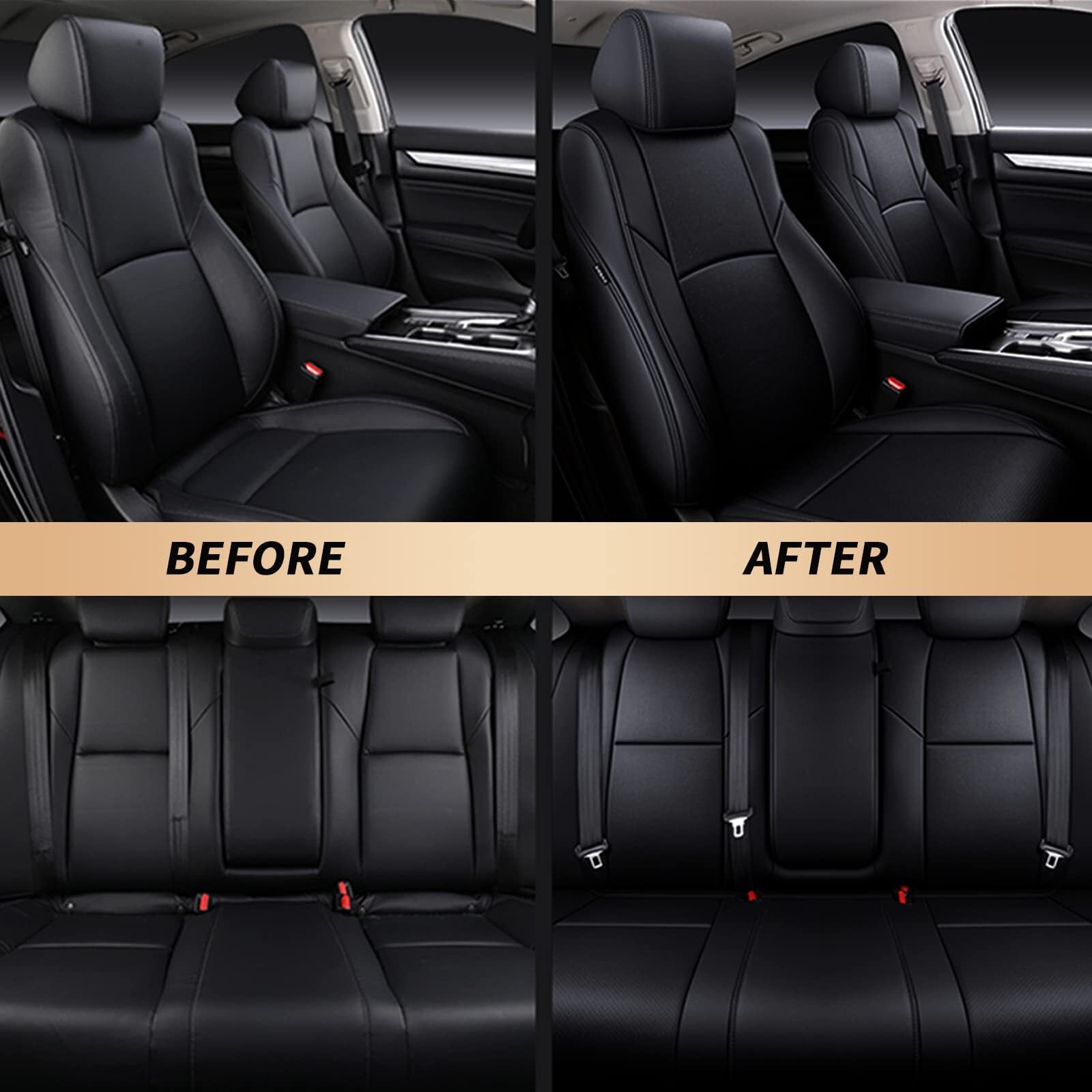 AOMSAZTO Custom Fit for Honda Accord 2018 2019 2020 2021 2022 Accord Faux Leather Car Seat Covers Full Set Airbag Accord Seat Waterproof Dirt Resistant Protector New Black(Rear Row Headrest Conjoined)