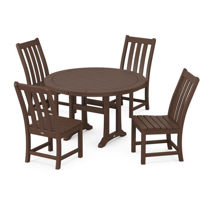 Polywood Vineyard Side Chair 5-Piece Round Dining Set With Trestle Legs PWS1134-1