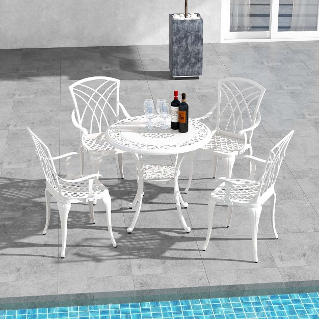 Costway 5 Pcs Patio Table Chair Set Outdoor Cast Aluminum Patio Set With Umbrella Hole