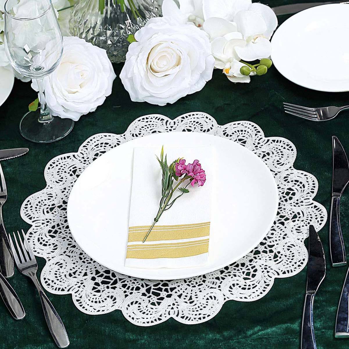 6 Pack White Vintage Floral Lace Vinyl Placemats, Non-Slip Dining Table Mats 15