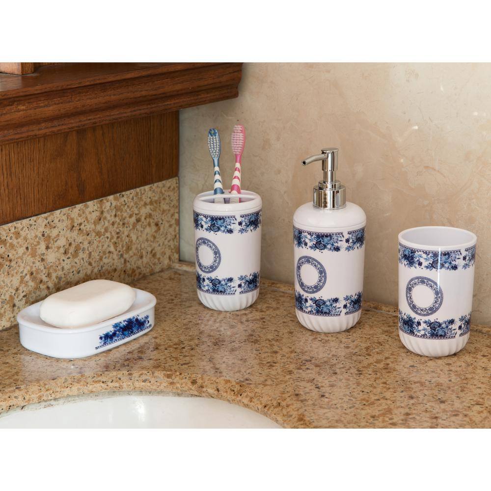 Basicwise 4 Piece Bathroom Accessory Set - Includes Soap Dispenser Toothbrush Holder Tumbler and Soap Dish White QI003263.WT