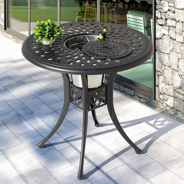 Outdoor 31'' Round Cast Aluminum Bistro Table with 1.97'' Umbrella Hole