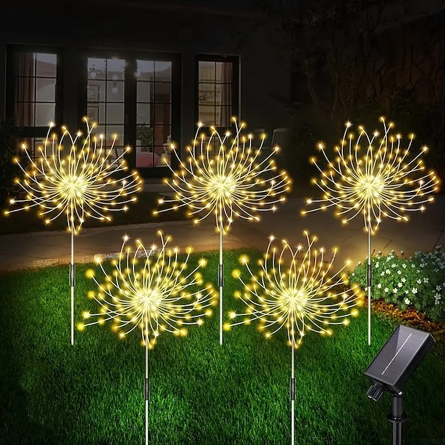 Fireworks Solar Lights Outdoor Pathway Lights Solar Powered Starburst Fairy Lights Waterproof 8 Lighting Modes with Remote Control For Patio Decorative Landscape 90/120/150/180/200 LEDs