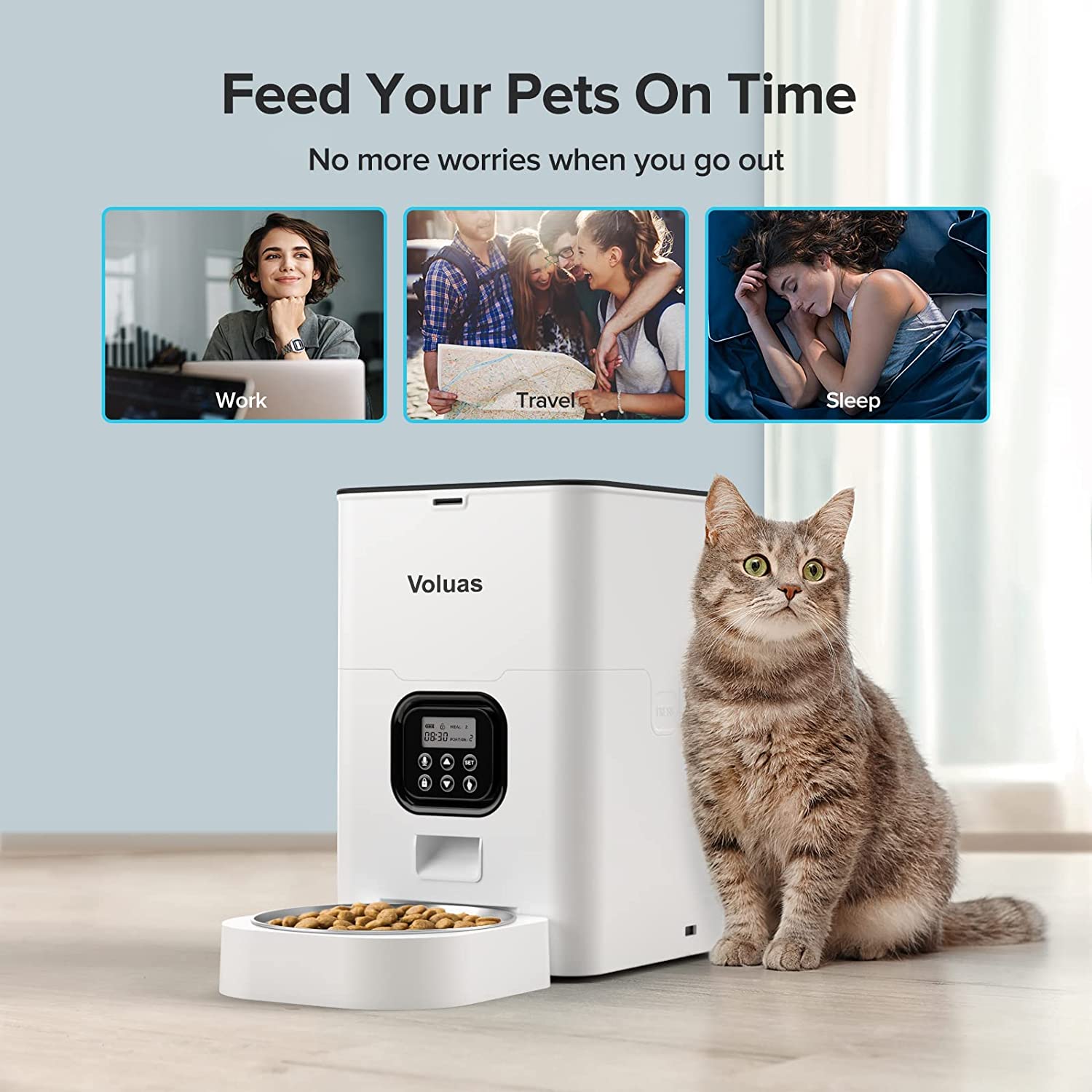 Automatic Pet Feeders for Cats and Dogs， Dry Food Dispenser with Desiccant Bag， Timed Cat Feeder， Programmable Portion Size Control 4 Meals Per Day， 10s Voice Recorder