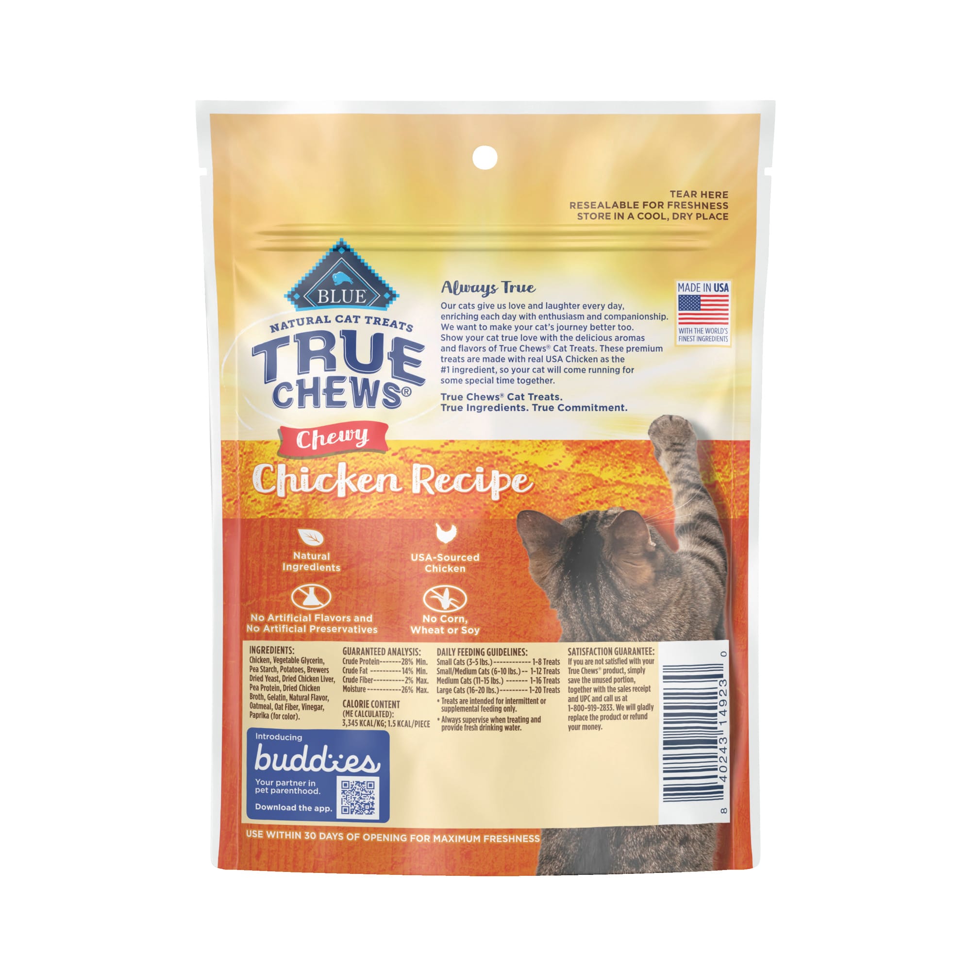 Blue Buffalo True Chews Natural Chicken Chewy Cat Treats， 3 oz.