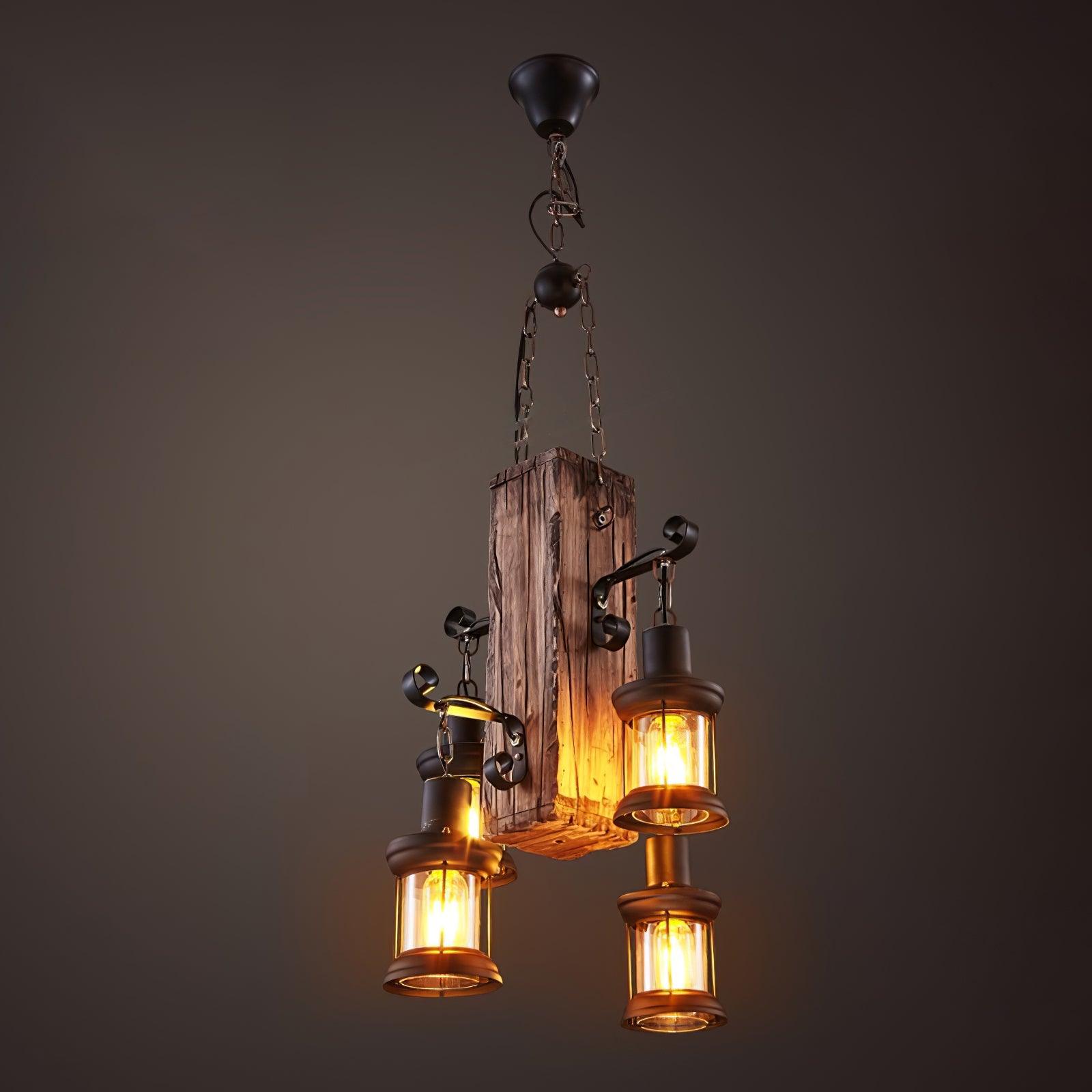 Nautical Industrial Style Wooden Chandelier