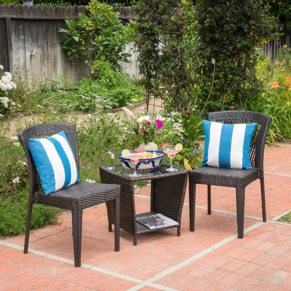 Astor Outdoor 3piece Square Wicker Bistro Chat Set by Christopher Knight Home