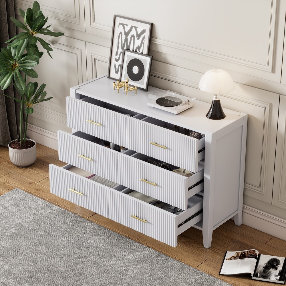 6 Drawer Dresser with Metal Handle for Bedroom