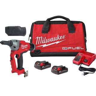 MW M18 FUEL ONE-KEY 18-Volt Lithium-Ion Cordless Rivet Tool Kit with Two 2.0 Ah Batteries Charger and Protective Boot 2660-22CT-49-16-2660B