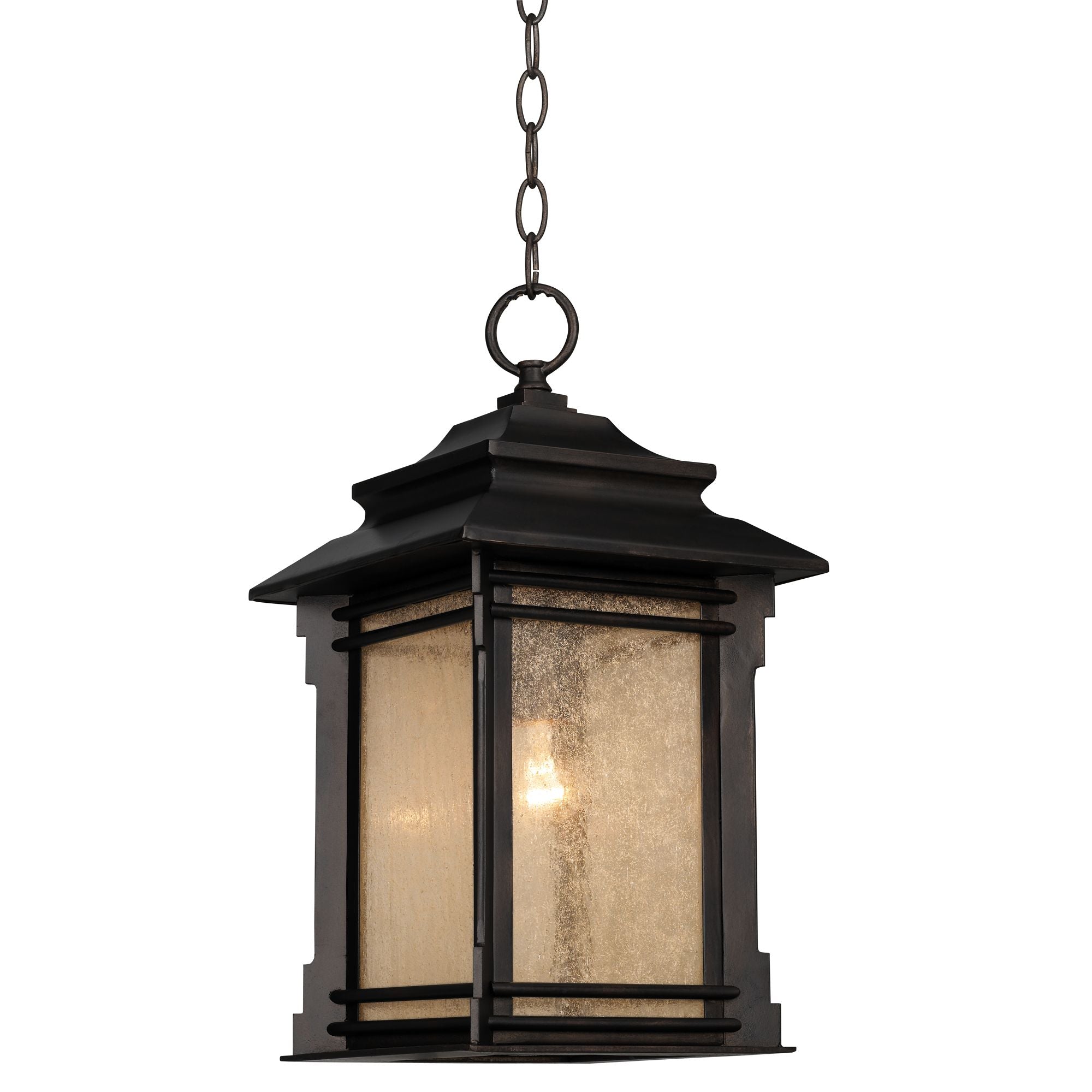 Franklin Iron Works Rustic Outdoor Ceiling Light Hanging Lantern Walnut Bronze 19 1/4