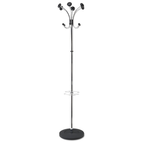 Alba Chromy Coat Stand， 12 Knobs， 16w x 16d x 70.5h， Chrome/Black (PMCLAS)