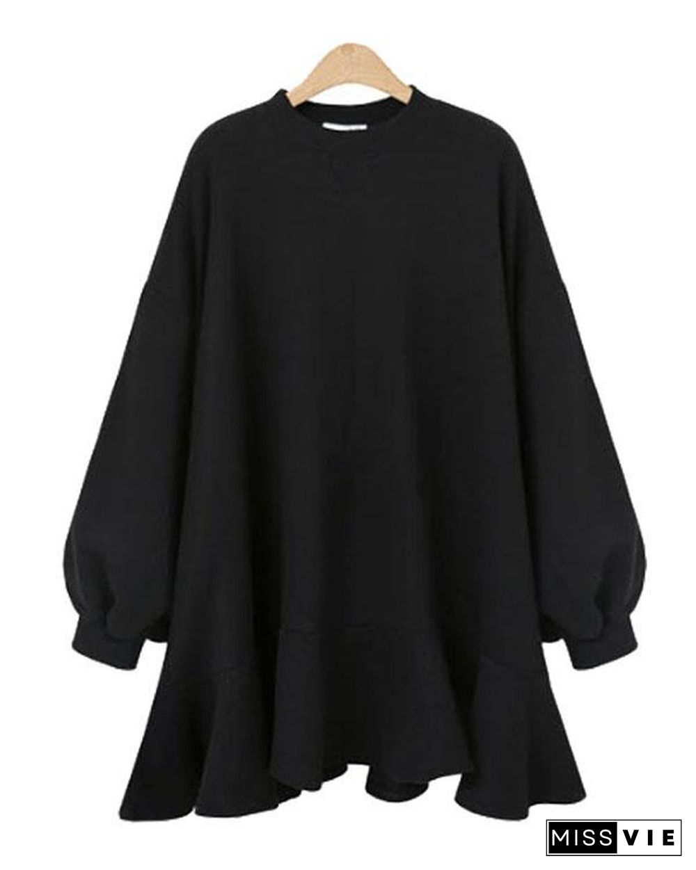 Round Neck Irregular Ruffle Sweatshirt Mini Dress