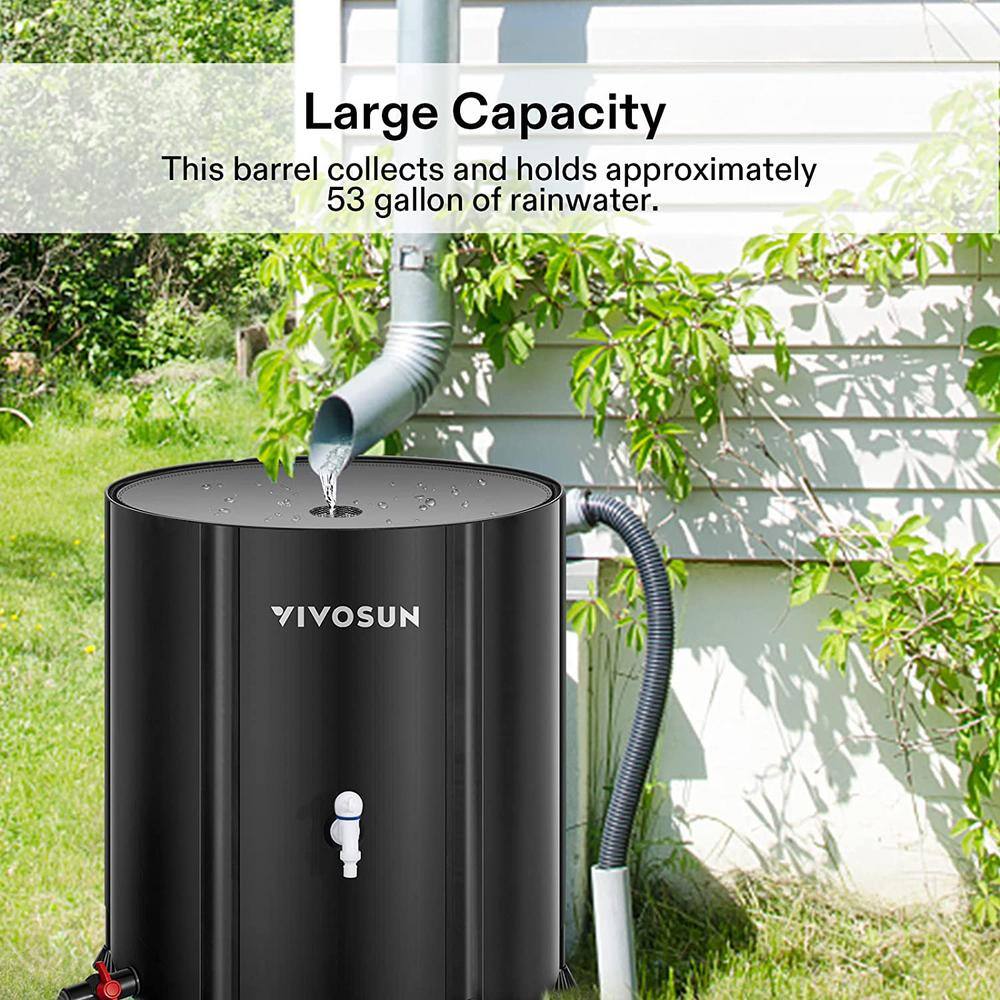 VIVOSUN 132 Gal. Collapsible Rain Barrel with wo Spigots and Overflow Kit in Black wal-RB-0003B