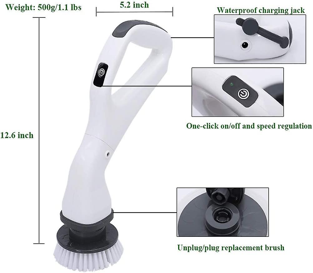 Electric Spin Power Scrubber Rechargeable Cleaning Brush， Cordless And Portable Scrubber Kit With 4 Replaceable Cleaning Brush Heads， High Rotation Fo