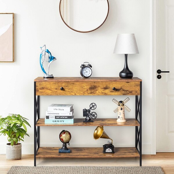 3-Tier Console Table with Drawer and 2 Storage Shelves for Entryway